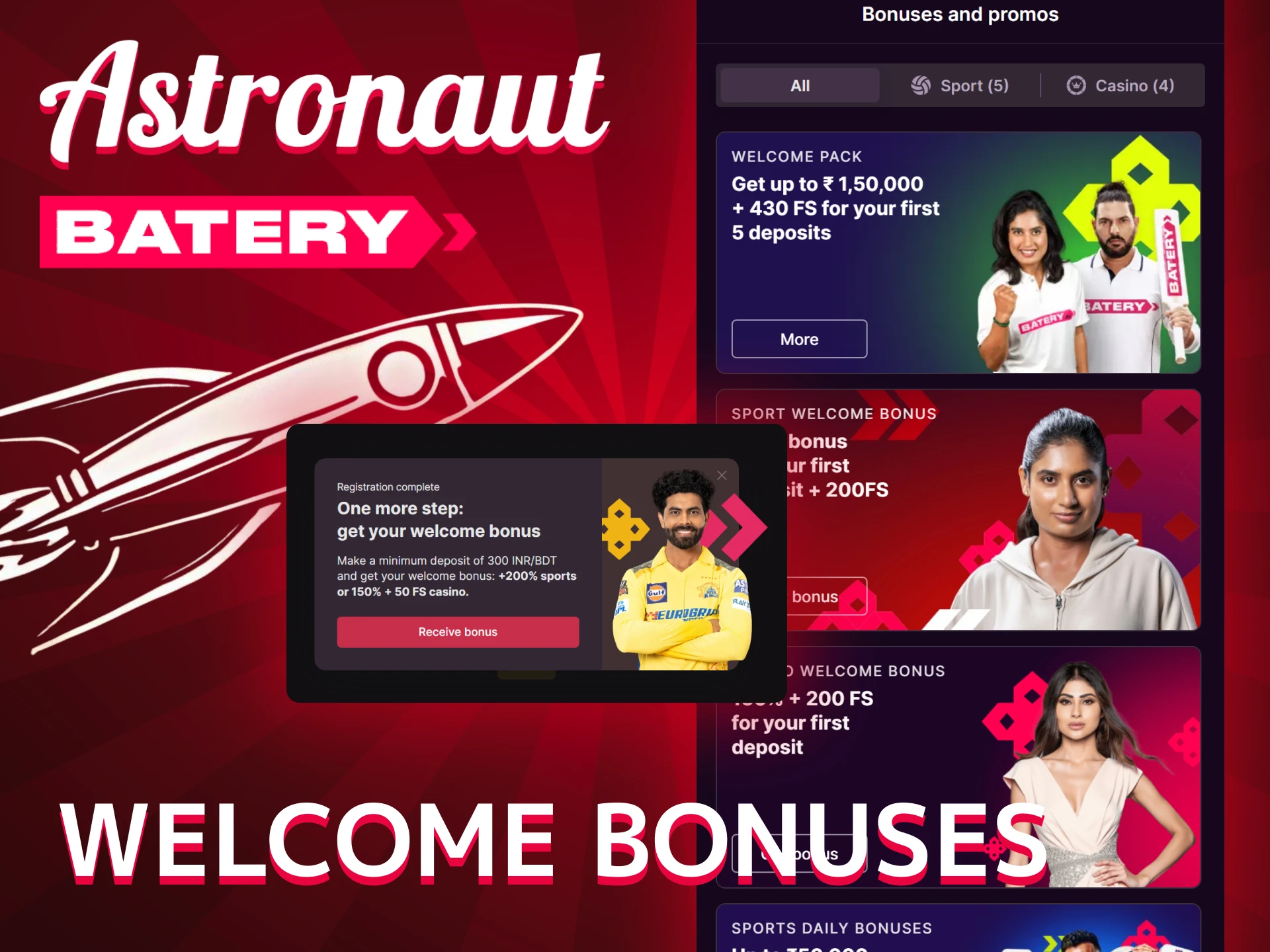 Exclusive Welcome Bonuses on Batery for Astronaut Players